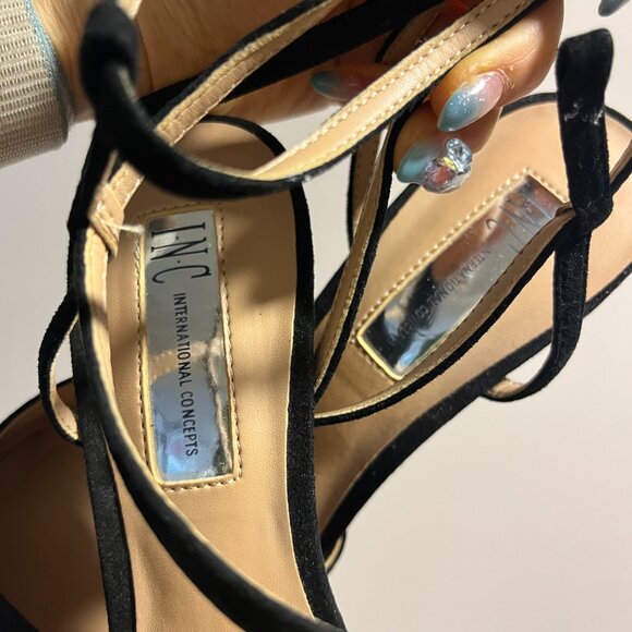 INC Women Heels US 7; Black Suede; Pointed Toe; - Picture 2 of 6
